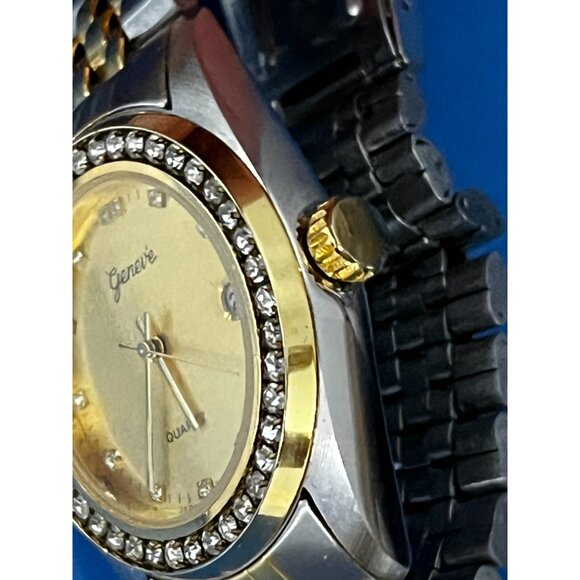 Geneve Ladies Round Two-Tone Yellow & Silver Bracelet Watch Diamond accents - Picture 6 of 14